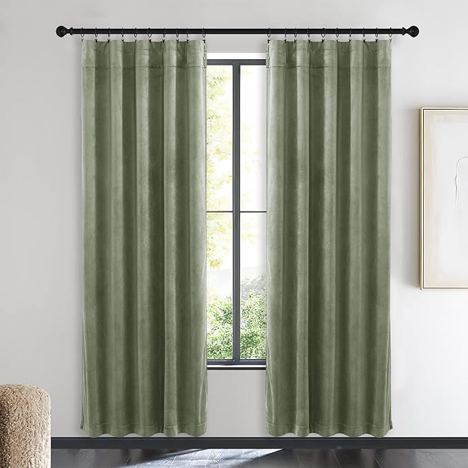NICETOWN Sage Green Velvet Curtains 72 inches Long 2 Panels for Living Room, Elegant and Sleek Velvet Drapes for Cinema, Hall, Theatre (42-inch Wide)