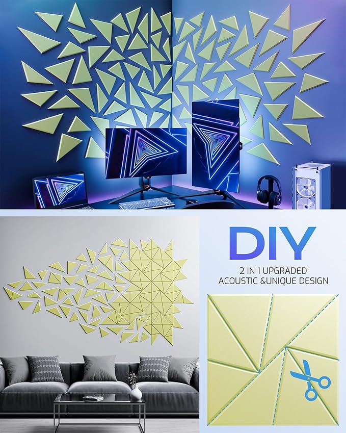 22 Pack Acoustic Panels, Sound Proof Foam Panels for Walls, Self-Adhesive High Density Soundproof Wall Panels, 12" X 12" X 0.4", Sound Absorbing Panels for Home, Studio, Office (Pale Yellow)