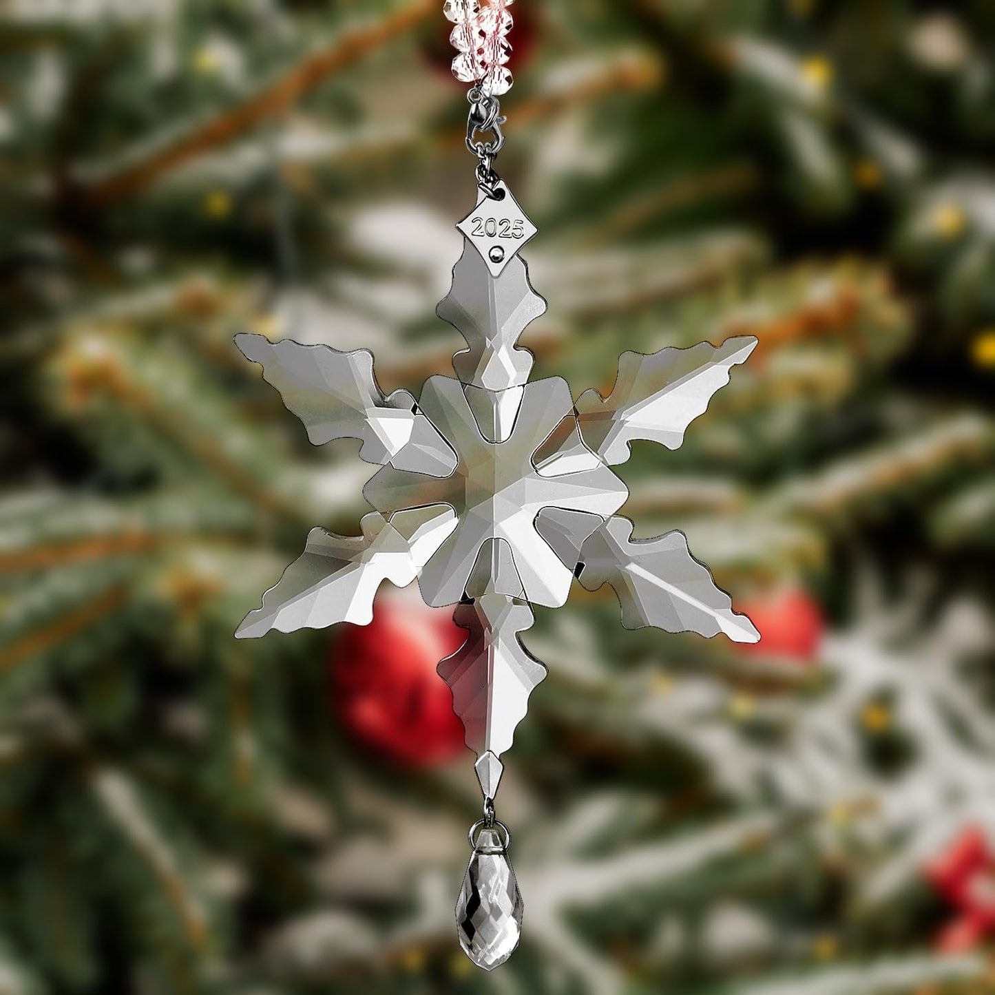 2025Annual Christmas Ornaments Crystal Snowflake Star - Christmas Tree Ornaments Pendant Sun Catcher Home Hanging Decor (2025 White Crystal 2 Layers)