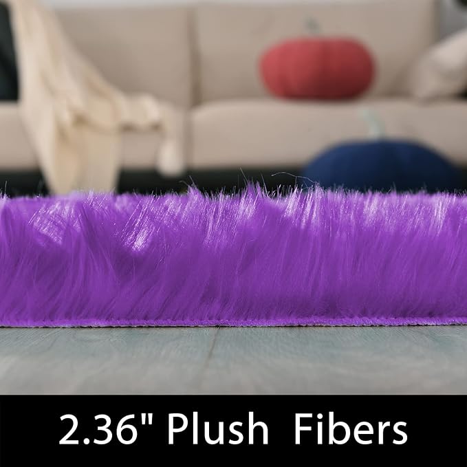 Latepis Bedroom Shag 4x6 Rug Purple Shaggy Fluffy Faux Fur Rug Machine Washable Area Rugs for Living Room Office Dorm Plush Rugs Home Decor Rectangle