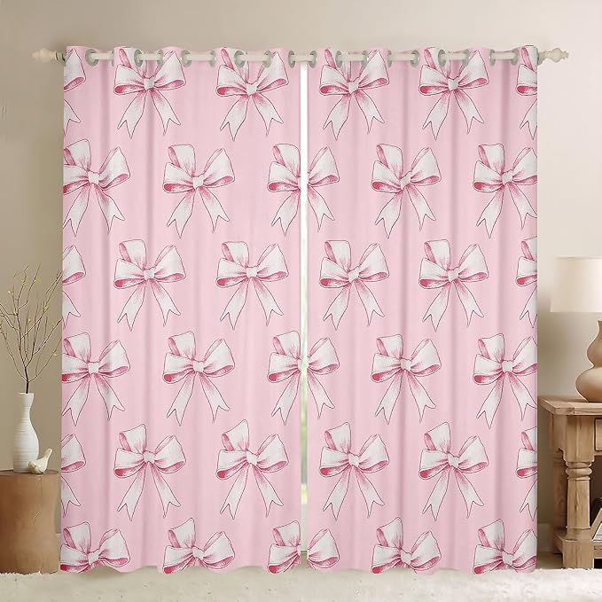 Erosebridal Pink Bowknot 38" Wx54 L Window Curtain for Girls,Kawaii Bowknot Kids Curtain Watercolor Lovely Bows Window Treatments Cute Bow Tie Princess Curtains & Drapes for Teen Women