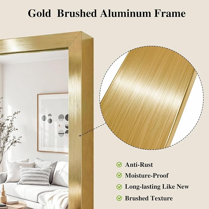 Koonmi Gold Mirrors for Wall, 36x60 Inch Bathroom Mirror, Rectangular Wall Mirror for Living Room Bedroom Bathroom, Hangs Horizontally or Vertically