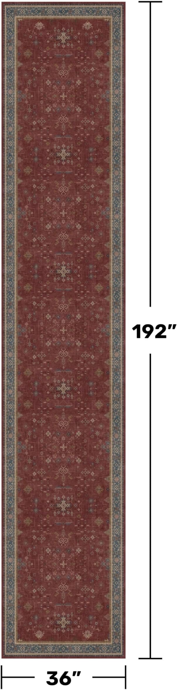 Hazo Haus Boho Washable 3x16 Extra Long Hallway Runner Rug, Burgundy Waterproof Large Kitchen Floor Rug Indoor, Non-Slip Stain & Fade Resistant, Vintage Unique Bohemian Red Décor