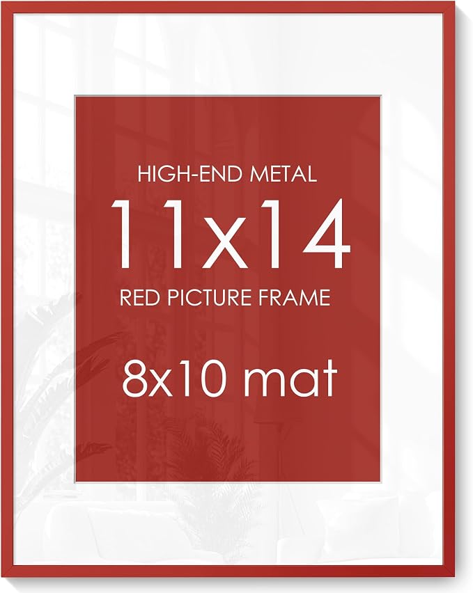 FLYJOE 11x14 Picture Frame for 8x10 Photo, Minimalist Aluminum Frame, Red | Sleek Metal Frame for Wall, Desk & Gift | Shatterproof Glass & Hardware