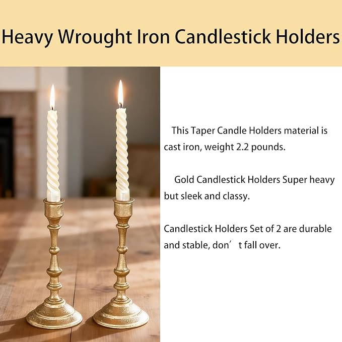 Antique Brass Candle Holders Set of 2 – Heavy Duty Cast Iron Candle Stick Holder for Table Centerpiece Home Decor Gift