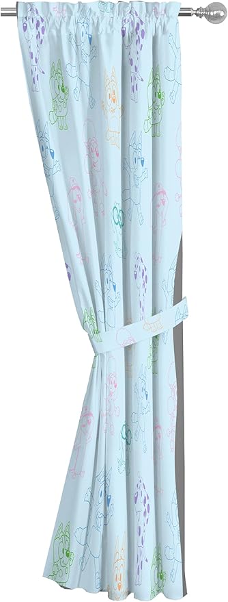 Jay Franco Window Curtains for Kids Bedroom 4-Piece Drape Set with 2 Tiebacks, Blue - Bluey, 42" W x 63" L (Pack of 2)