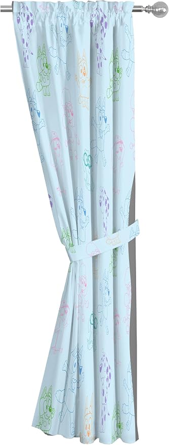 Jay Franco Window Curtains for Kids Bedroom 4-Piece Drape Set with 2 Tiebacks, Blue - Bluey, 42" W x 84" L (Pack of 2)