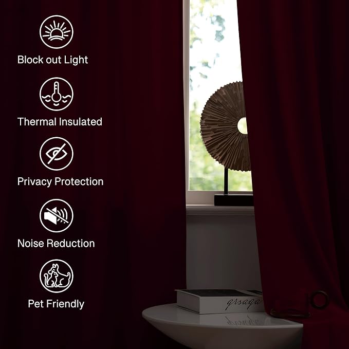 StangH Red Curtains for Bedroom Soft Velvet Drapes, W42 x L90, 2 Panels | 300GSM Rich Velvet, Christmas Holiday Gifts, Thermal Insulated, Privacy Protect, Noise Reducing, Theater Backdrops, Hallway