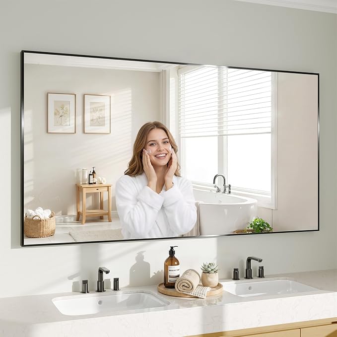 Koonmi Black Rectangle Wall Mirror, 30x71 Inch Bathroom Mirror, Aluminum Frame Vanity Mirror for Entryway, Living Room, Bedroom Bathroom, Hangs Horizontally or Vertically