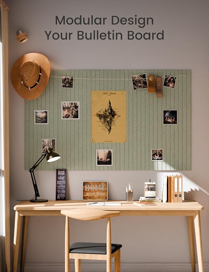 Fluxynara Large Felt Bulletin Board 48" x 36" Cork Board Alternative-12 Pack with 64 Safe Removable Adhesive Tabs, Cork Boards for Walls Cork Board for Home Office Classroom Pin Board - Sage Green