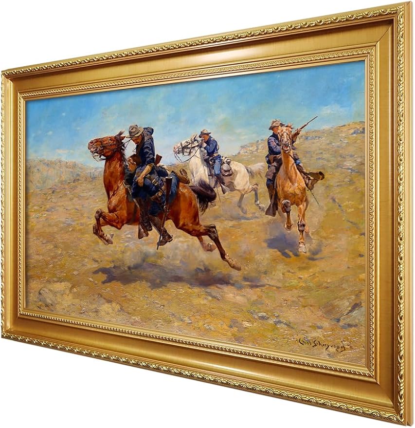 DECORARTS - My Bunkie by Charles Schreyvogel. Classic Painting Reproduction, Giclee Prints Ready to Hang Framed Wall Art for Wall Decor. Picture Size: 24x16 in, Framed Size: 28.75x20.75 in