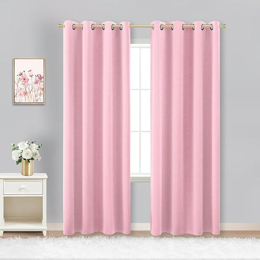 KOUFALL Bubble Gum Pink Blackout Curtains for Girls Room, Cute Light Pink Nursery Curtains Girl, Princess Black Out Girly Curtains for Kids Bedroom, 2 Panels, 52 Inch Wide x 84 Inch Long