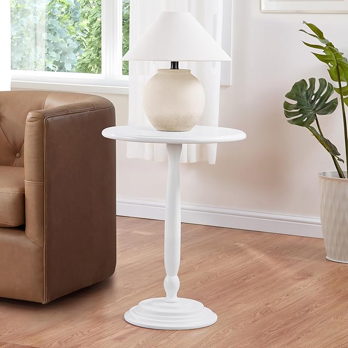 Convenience Concepts Classic Accents Amelia Spindle Table 18" - Traditional Solid Wood Round Side Accent, Display Pedestal for Transitional Living Room, Entryway, Hallway, or Bedroom, White