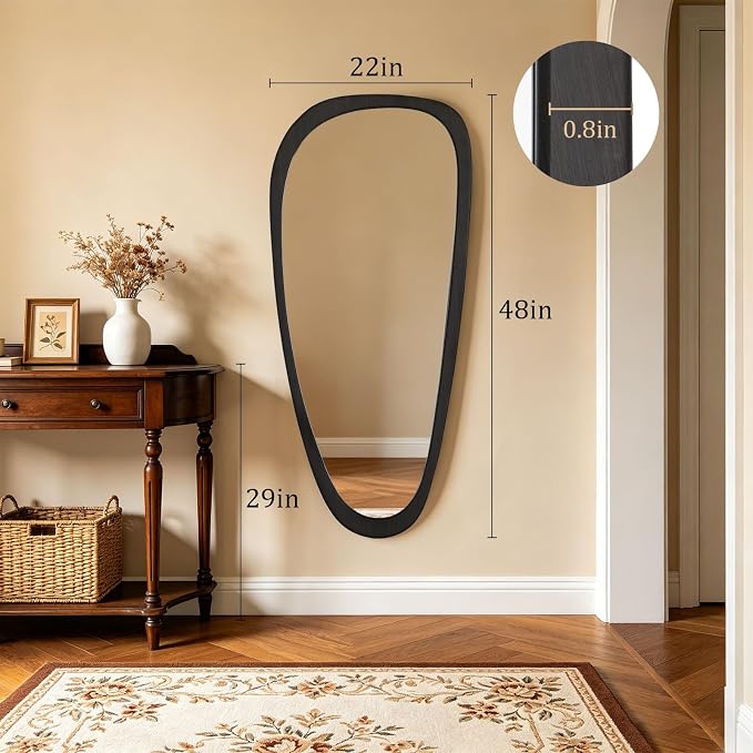 WallBeyond Asymmetrical Irregular Wall Mirror, Decorative for Bedroom Living Room Entryway Hall, Wood Frame for Mid Century Modern Decor 48" H x 22" W, Dark Brown