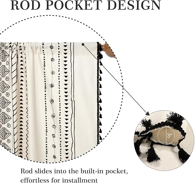ColorBird Boho Curtains 84 Inches Length Modern Farmhouse Decor Black and White Striped Geometric Aztec Western Window Treatment Cream Curtain & Drapes 2 Panels for Living Bedroom Dining Room