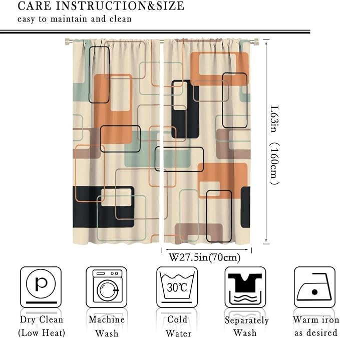 JESTRONRY Mid Century Blackout Curtains,Retro Square Design Modern Style Blackout Window Door Curtains for Bedroom Living Room Home Decor 55x63in