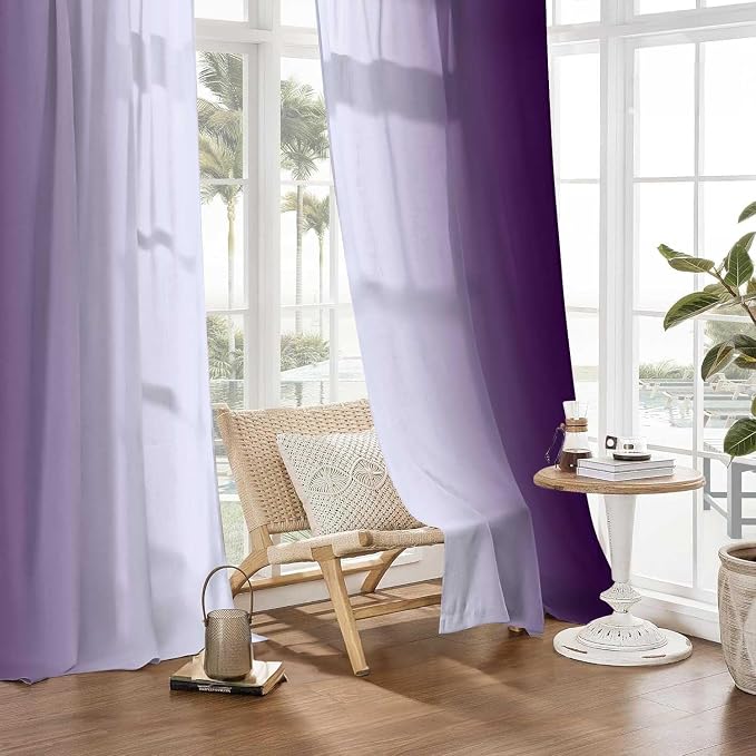 Purple Curtains 96 Inch Length for Living Room 2 Panel Set Purple and Grey White Window Treatment Curtains Lavender Ombre Gradient Light Filtering Curtains Modern Abstract Drapes
