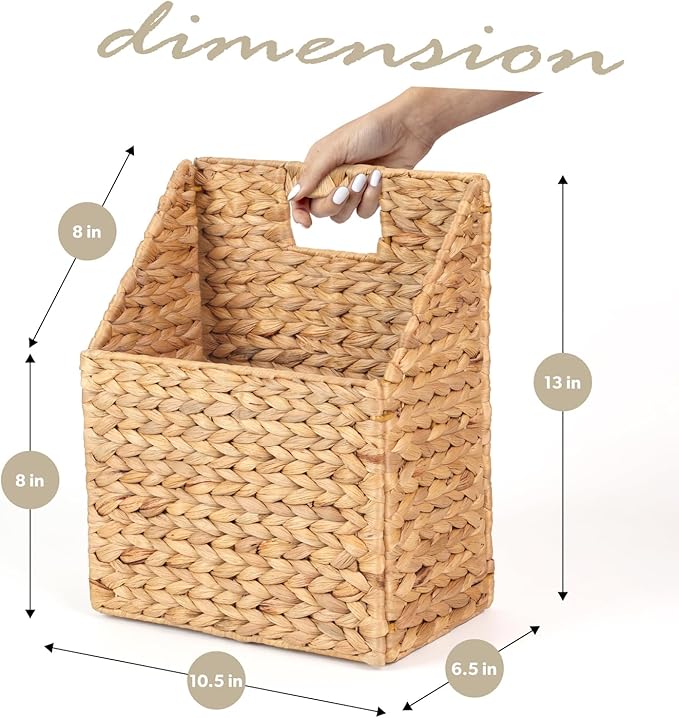 Wicker Hanging Storage Basket (10,5"Lx6,5"Wx13"H), Set of 2 Wall Baskets, Water Hyacinth Baskets, Wall Decor Hyacinth Basket Hanging for Organizing Files, Mails, Books, Magazine,...