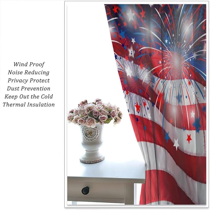 American Flag Blackout Curtain,4th of July Independence Day Home Decor Drapes for Bedroom Living Room Kitchen Window Treatment 2 Panels Set Total Size 72" W X 63" L Inch