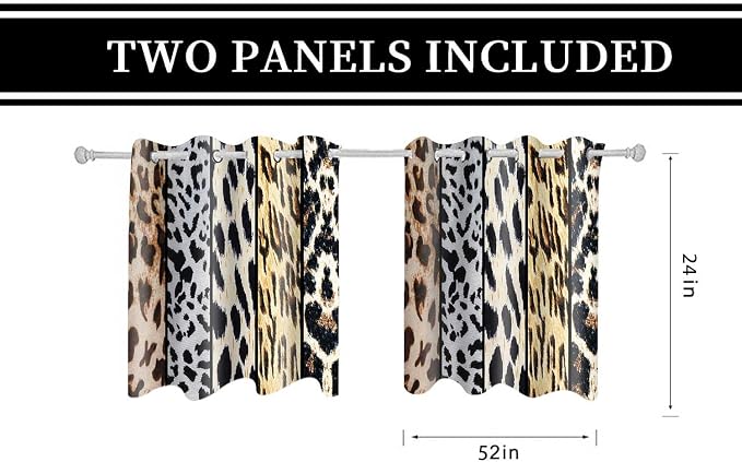 Wild Animals Print Curtain, Leopard Boa Skin Room Darkening Thermal Insulated Blackout Leopard Boa Window Drapes with Grommets for Living, Dining, Bedroom, Set of 2 Panels (52x24in)