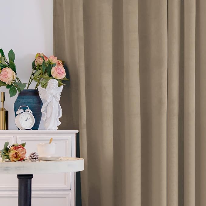 BGment Taupe Velvet Blackout Curtains 72 Inch Length for Bedroom, Thermal Insulated Room Darkening Super Soft Window Curtains with Back Tab and Rod Pocket for Living Room, 2 Panels, 52 x 72 Inch