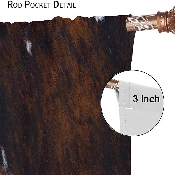 Cow Print Blackout Curtain,Retro Farm Style Animals Brown Cowhide Cow Fur Print Window Treatments Rod Pocket Curtain for Bedroom Living Room Kitchen Decor Drapes 52x84in