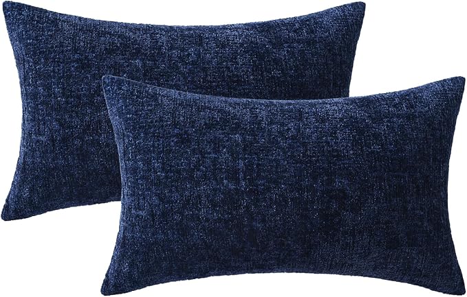 MIULEE Decorative Throw Pillow Covers 12x20 Pack of 2 Navy Blue Couch Pillow Covers Soft Cozy Textured Chenille Pillowcases for Home Decor Sofa Living Room Cushion Bedroom