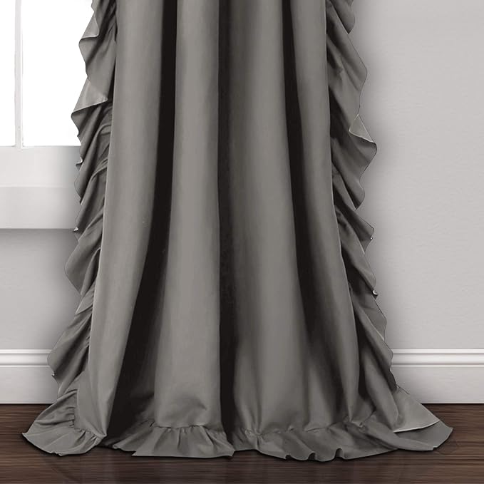 Lush Decor Reyna Ruffle Window Curtain Panel Set, Pair, 54" W x 108" L, Gray - Flowy Curtain Set - Romantic Ruffle Curtains for Bedroom, Living room, or Dining Room - Farmhouse & Cottage Home Decor