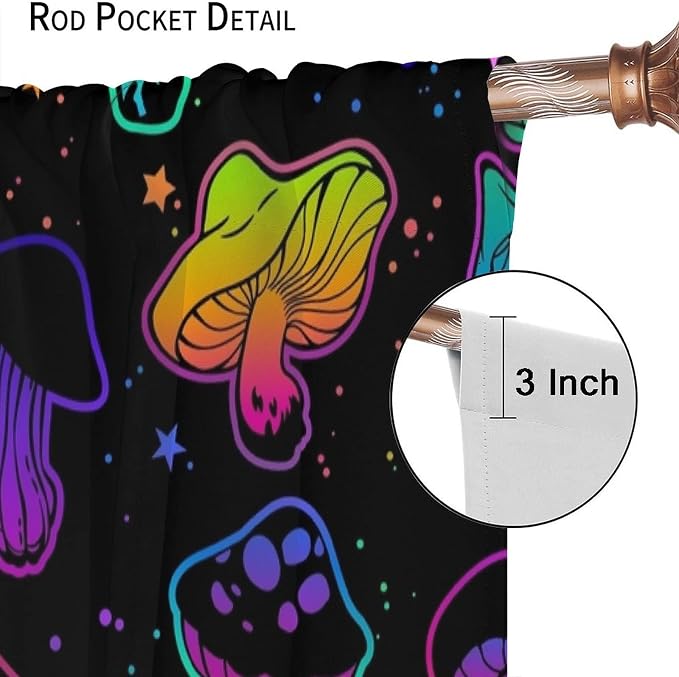 Mushroom Curtains Colorful Cartoon Plant Print Window Treatments for Bedroom Living Room Kitchen Fantasy Psychedelic Mushroom Window Drapes 2 Panels Set,Total Size 52 x 84 Inch