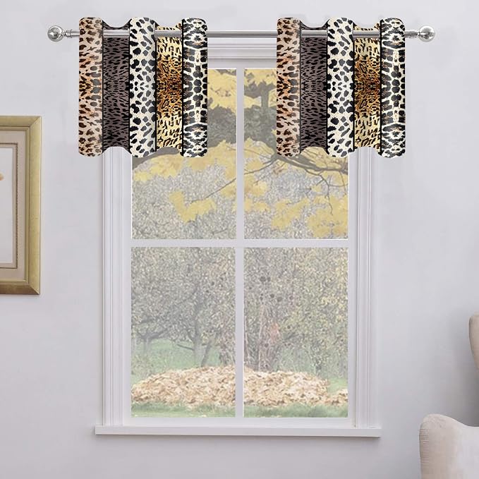 Wild Animal Print Curtain, Room Darkening Thermal Insulated Blackout Leopard Boa Window Drapes with Grommets for Living, Dining, Bedroom, Grey Leopard Print, 42"x 24", 2 Panels
