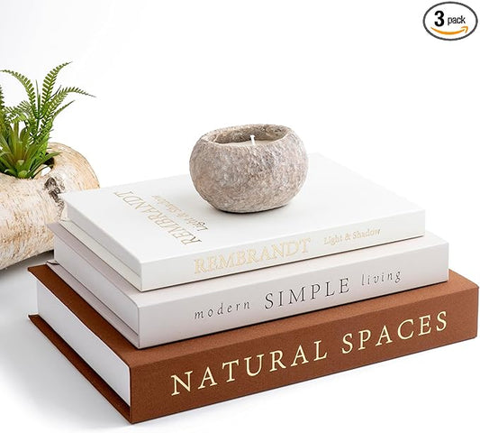 XL Decorative Books for Home Decor – Premium Linen Coffee Table Books with Hidden Storage, Faux Book Set for Living Room, Bookshelf & Shelf Styling (Beige-Brown)