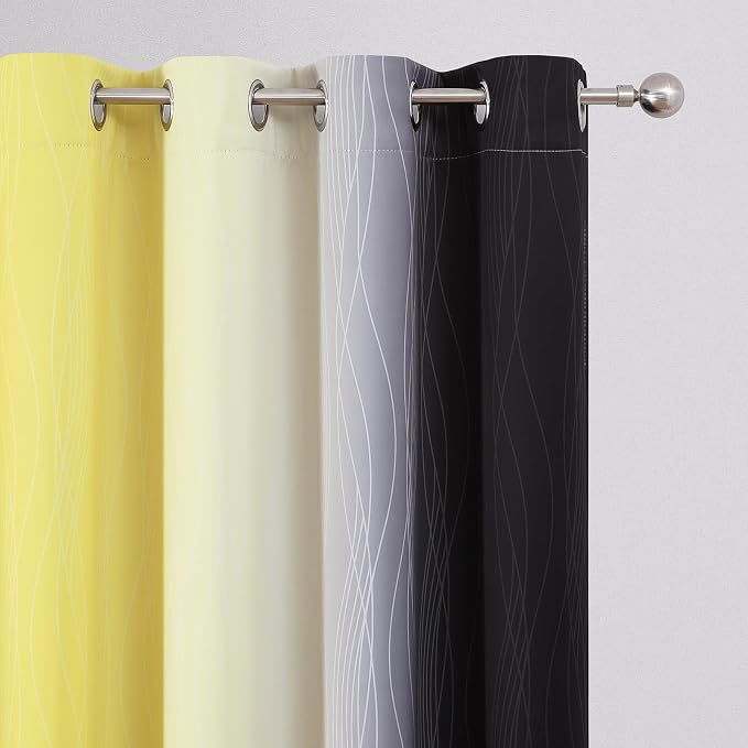 Estelar Textiler Black and Yellow Blackout Curtains 54 Inches Long, Full Light Blocking Gradient Grommet Drapes for Window, Thermal Insulated Ombre Curtains for Bedroom, 52Wx54L, 2 Panels