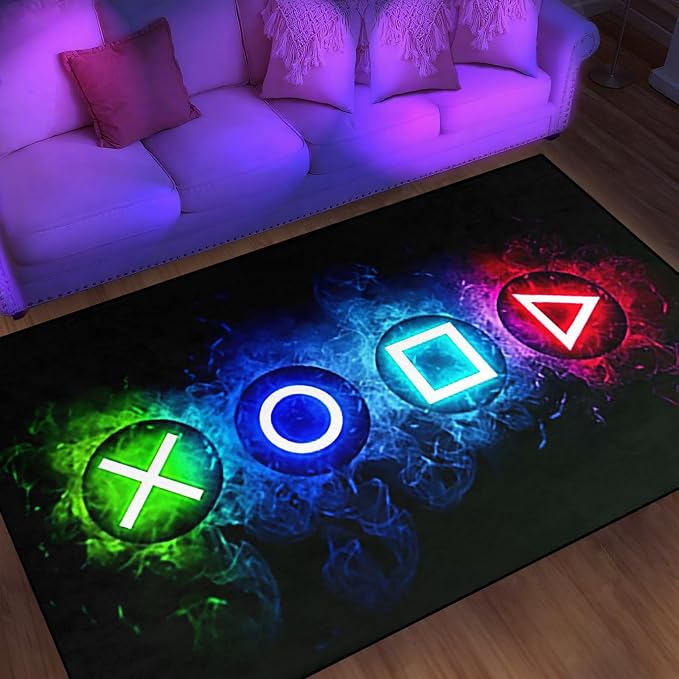 Games Area Rugs, Gamer Rug Boy Cool Player Decor, Gaming Carpets Boys Teens, Child Run Play Soft Floor Mat Dining Living Sofa, Video Game Decorate Doormats Black, 70 in x 55 in
