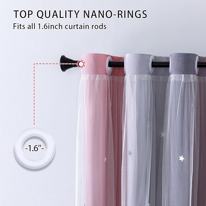 XiDi Dream Star Blackout Curtains for Kids Rooms Girl Princess Curtain for Daughter Bedroom Window (Pink Grey, W52 X L84)