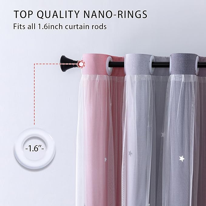 XiDi Dream Star Blackout Curtains for Kids Rooms Girl Princess Curtain for Daughter Bedroom Window (Pink Grey, W52 X L96)