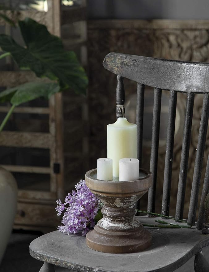 Farmhouse Antique Candle Holder for Pillar Candle, Vintage Wooden Pillar Candle Holder,Rustic Candlestick Holder for Table Centerpiece,Coffee Table Decor (6.7" x 6.7" x 7.1")