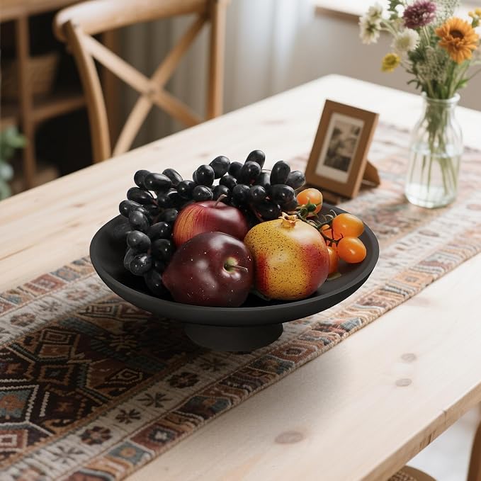 YMXYJM Modern Resin Pedestal Decorative Bowl, Large Fruit Bowl for Kitchen Counter, Stylish Key Bowl for Entryway Table, Matte Black