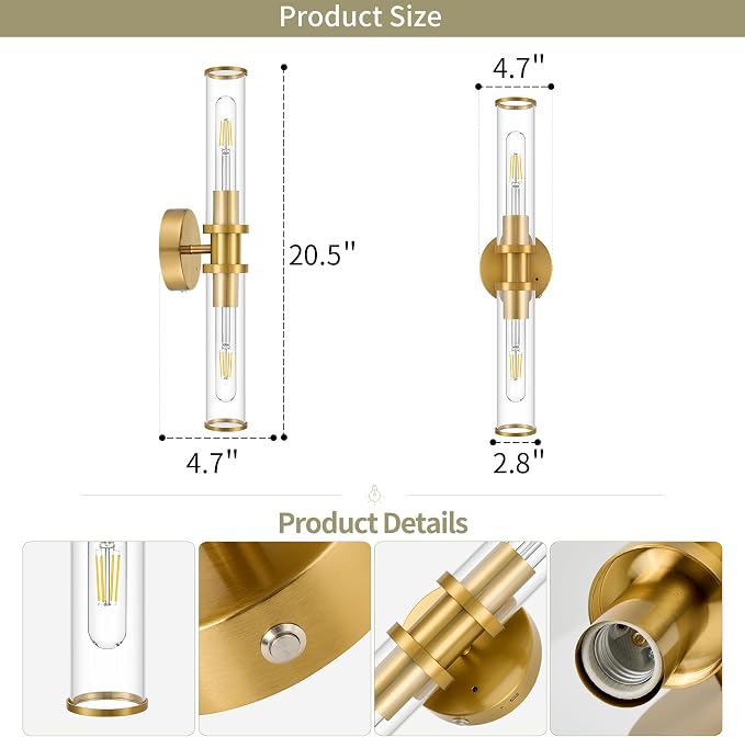 8000mAh Wireless Wall Sconces with Remote Control, Battery Operated Wall Sconce Set of 2 with Timer, Gold Rechargeable Dimmable Wall Lights for Living Room Bedroom Hallway Entryway 3000K, 20.5 Inch