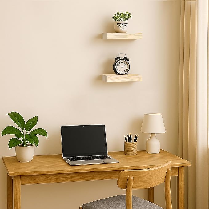 BGMG Small Wood Floating Shelves, 8 inch, Set of 2, Unfinished | Rustic Wooden, Wall Mount, 8x 6.7 x1.25 inch, For Bathroom Living Room Bedroom Kitchen Farmhouse, DIY