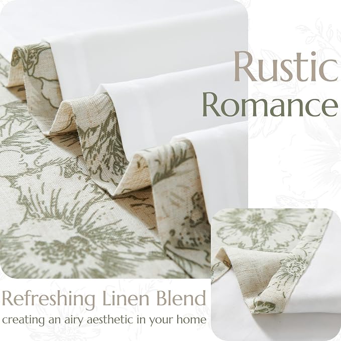jinchan Linen Blend Floral Curtains for Living Room 84 Inch Length Farmhouse Printed Curtain Rod Pocket Back Tab Sage Green Peony Flower Patterned Drapes Bedroom Curtains Set 2 Panels
