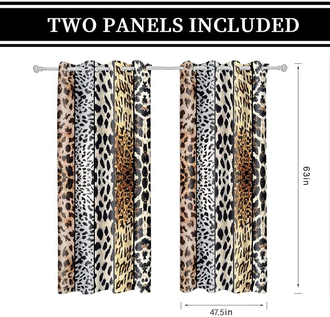 Wild Animals Print Curtain, Fierce Skins Room Darkening Thermal Insulated Blackout Grommets Window Drapes for Living, Dining, Bedroom, 47.5"x 63", 2 Panels, CLLSSP1414