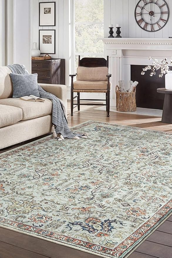 Keen Home Design 48"x72" Rug - Machine Washable Area Rug with Non-Slip Backing, Ideal for Living Room, Dining Room, Bedroom - Vintage, Easy Clean, Durable, Low Pile Rug - (4' x 6')
