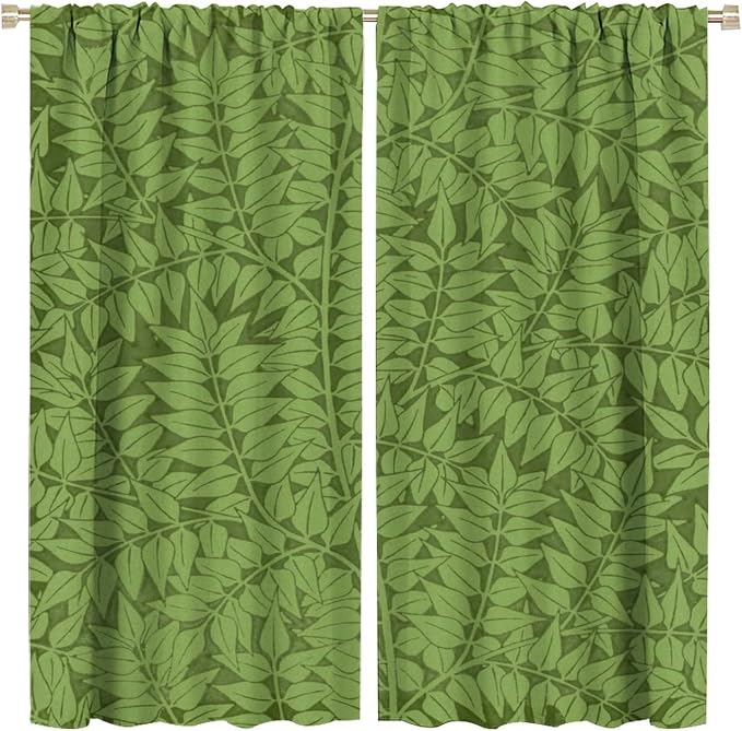 Bohemia Retro William Morris Art Blackout Window Curtains, Flowers Foliage on Green Background Curtains, for Living Room Bedroom 36(W)*63(L) 2 Panels