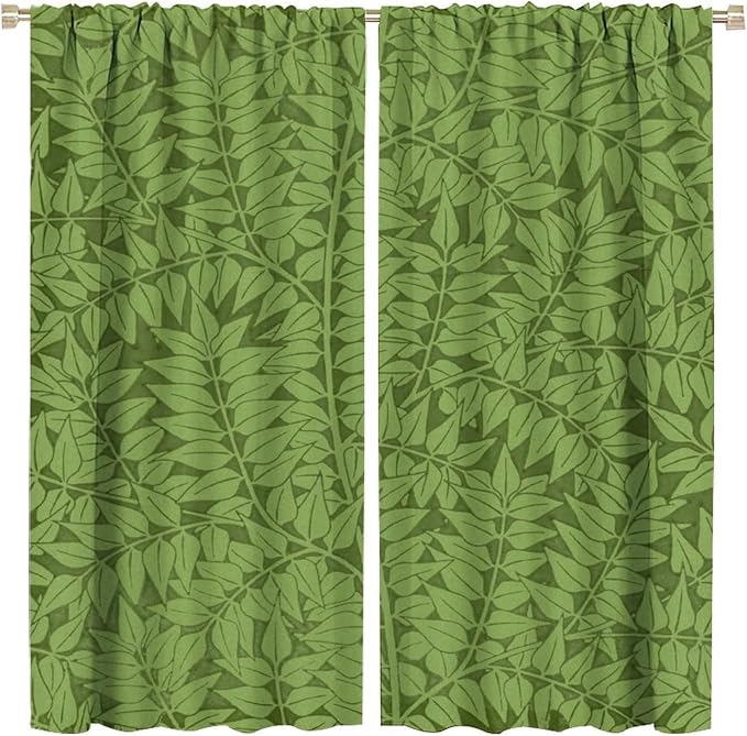 Bohemia Retro William Morris Art Blackout Window Curtains, Flowers Foliage on Green Background Curtains, for Living Room Bedroom 21(W)*54(L) 2 Panels