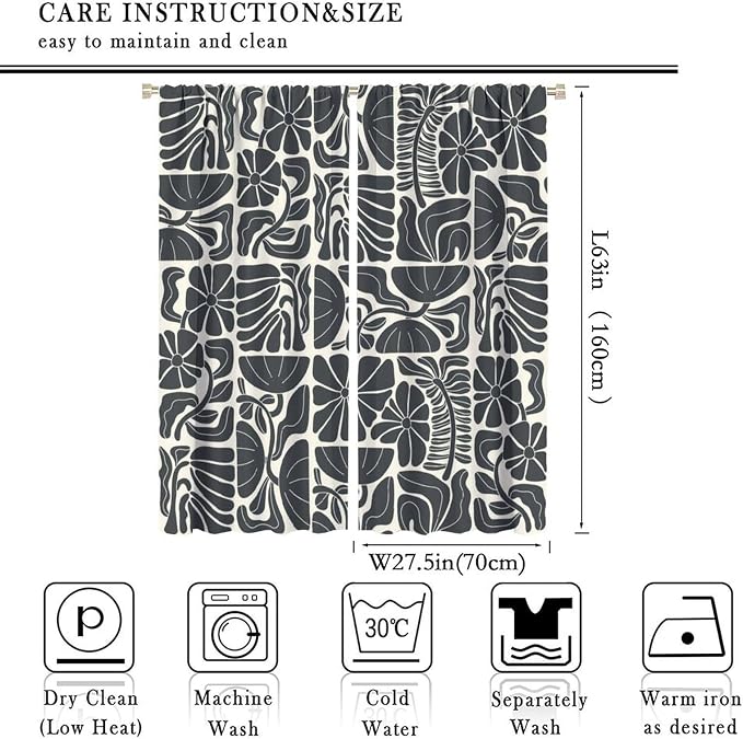 JESTRONRY Mid Century Boho Curtains, Modern Abstract Abstract Geometric Floral Pattern Print Blackout Window Door Curtains for Bedroom Living Room Home Decor 55x63in