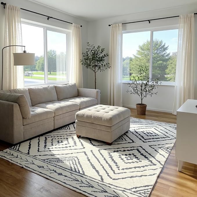 BESTSWEETIE Area Rug 9x12 Rug Machine Washable Non-Slip Low Pile Print Pattern Western Rug for Living Room Bedroom Entryway Tribal Series -Navywhite/Black