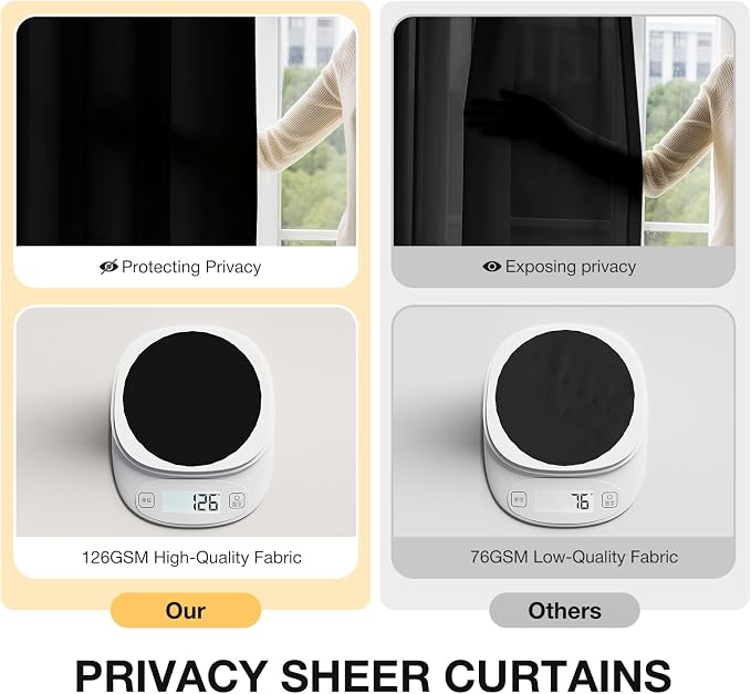 Anmao Non-See-Through Black Privacy Curtains for Living Room 90 Inch Length 2 Panels Set, Semi Sheer Light Filtering Window Curtains Drapes for Bedroom, 52 Inch Wide Each Panel