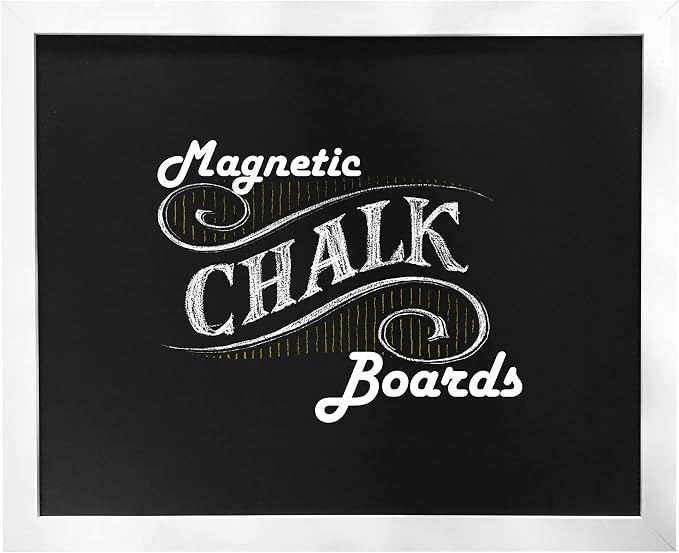Loddie Doddie Magnetic Chalkboard - 18 x 22 in, White Frame, Wall Mount - Stain-Resistant Easy-Erase Magnetic Board - Photo & Note Display Magnet Board - Creative Fun Chalkboard for Kids