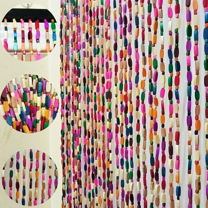 ave split Wood Door Beaded Curtain Boho-Bohemian Wooden Doorway Beads Curtains Made of Wood&Bamboo-for Window,Aisle, Corridor, Door Decor 048zp- (Colorfull, 52 Strands)