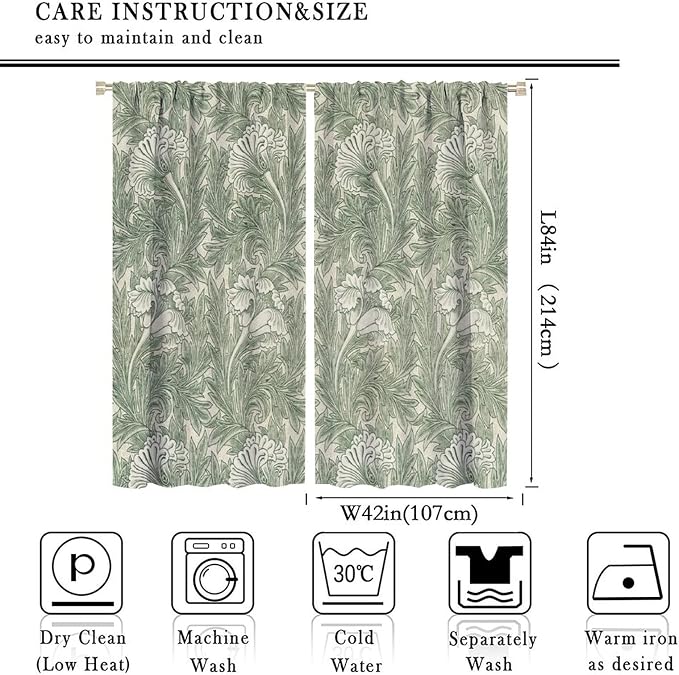Bohemia William Morris Art Blackout Window Curtains, Vintage Flowers and Foliage Rod Pocket Curtains, for Living Room Bedroom 42(W)*84(L) 2 Panels
